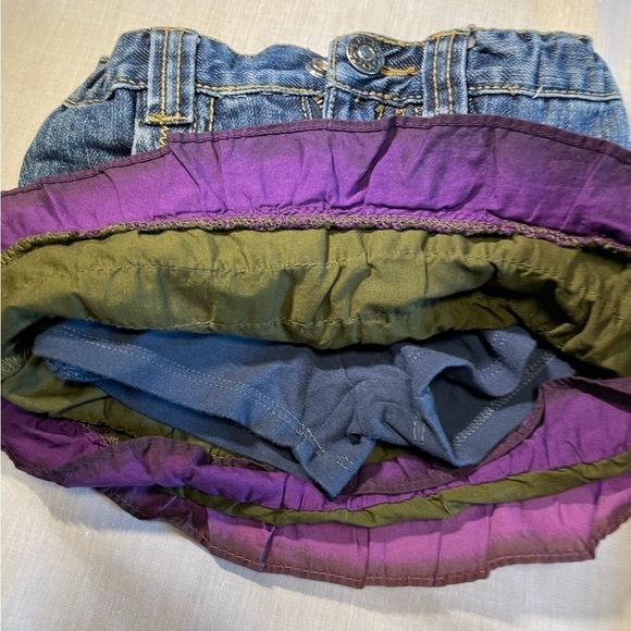Children’s Place denim skirt with blue, green and purple ruffles. Size 3T. - Picture 3 of 4